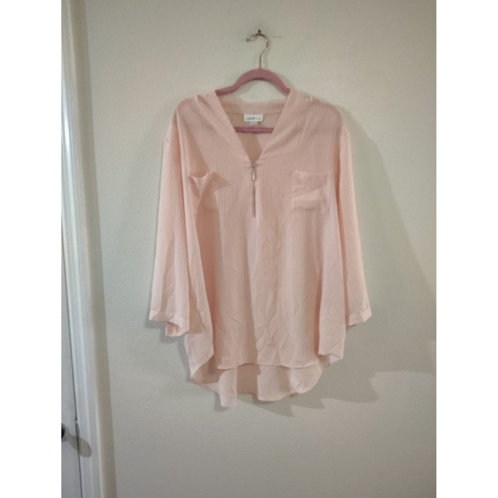 Jaclyn Smith Collection Pink Textured Half Zip Blouse Long Sleeve Top Womens L